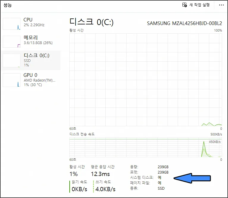 가상 메모리 최적화 (SSD 드라이브 및 잔여공간 확인)