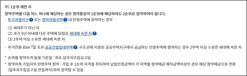 민영주택 청약 1순위 제한자