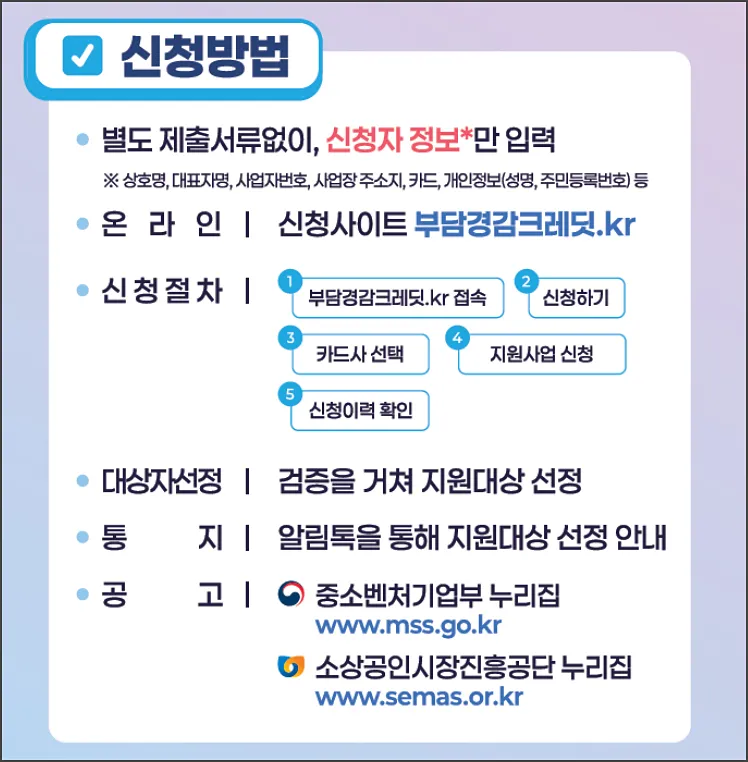 소상공인 부담경감 크레딧 - 신청방법