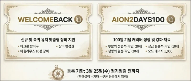 아이온2 쿠폰 2종