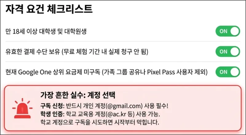 대학생 무료 조건 체크리스트