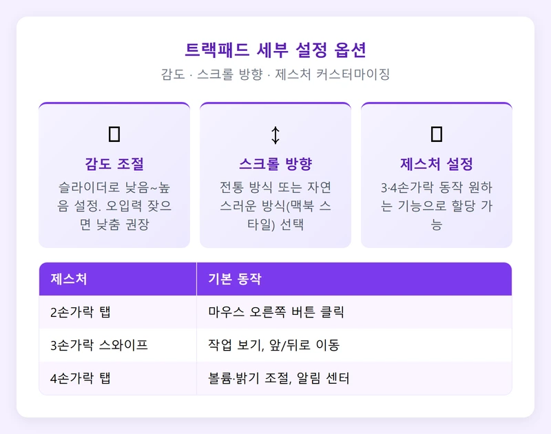 트랙패드 감도 스크롤 제스처 설정 인포그래픽