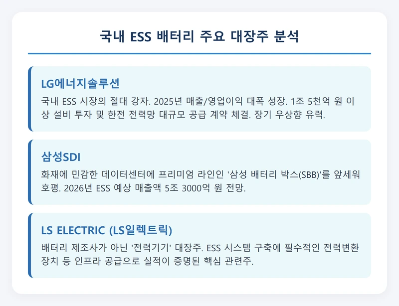 국내 ESS 배터리 주요 대장주 분석 인포그래픽
