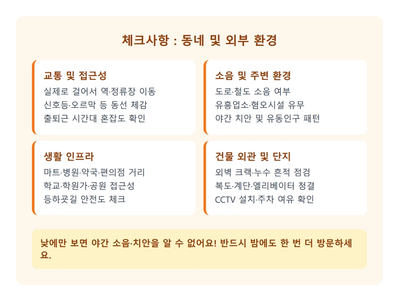 임장 동네 외부 환경 체크사항 인포그래픽