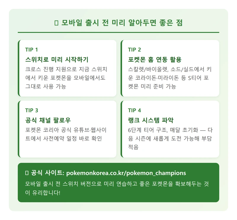 포켓몬 챔피언스 모바일 출시 전 팁 인포그래픽